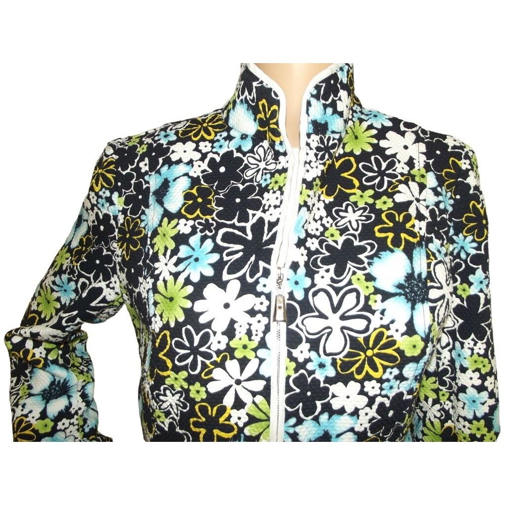 Requirements Jacket Size 12 Floral Zip Front Quilted Jacket turquoise blue green - Picture 4 of 12